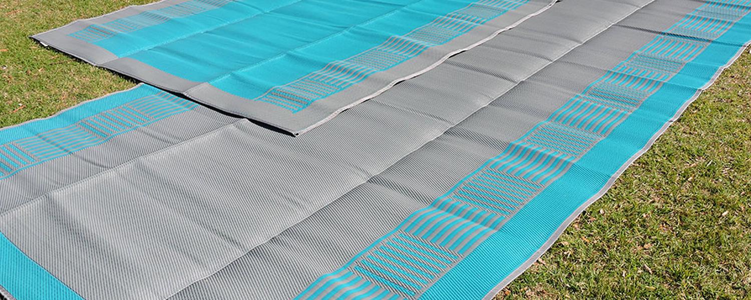 "Awning" camping mat for off road caravan in teal and grey available at Jawa Camper Trailers in Sunshine Coast Queensland.
