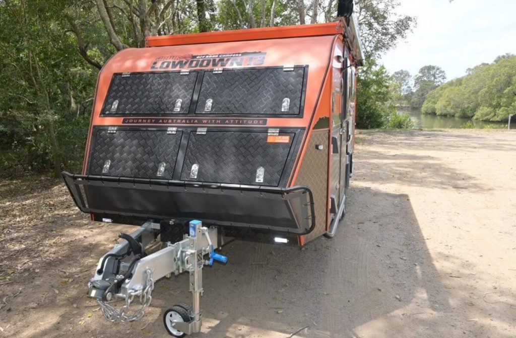 Australian off road hybrid camper, view of the off road caravan coupling