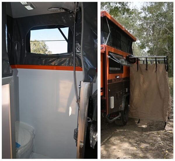 Small caravan camper with internal and external shower